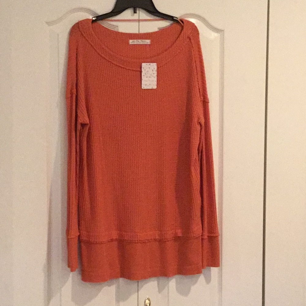 NWT XS Free People Terracotta Coral Orange Oversized Tunic Sweater